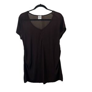 New Recruit Slinky Stretch V Neck Short Sleeve Top Semi Sheer Womens Size L